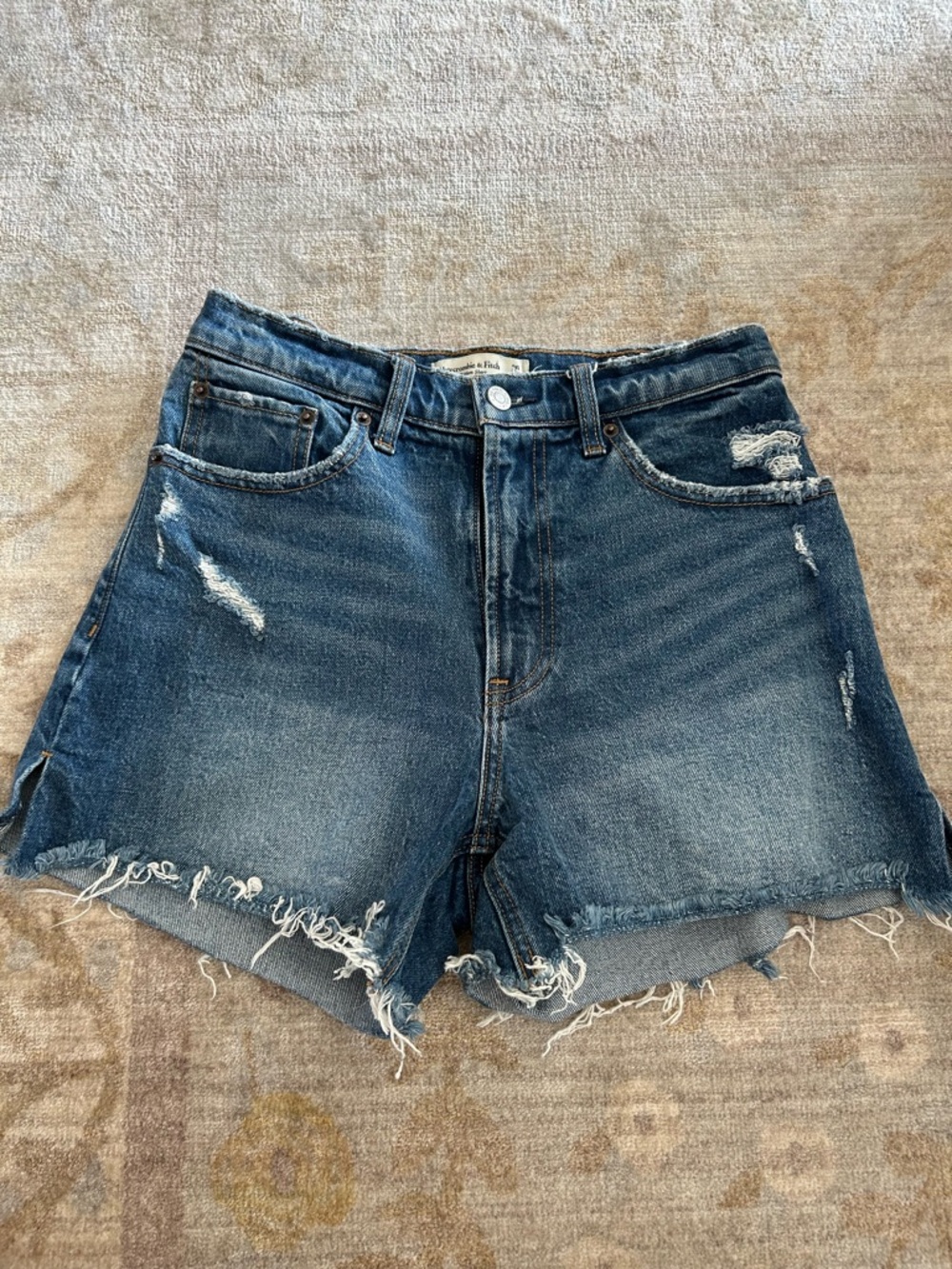 Abercrombie & Fitch Dark Blue Distressed Denim Jean Shorts
